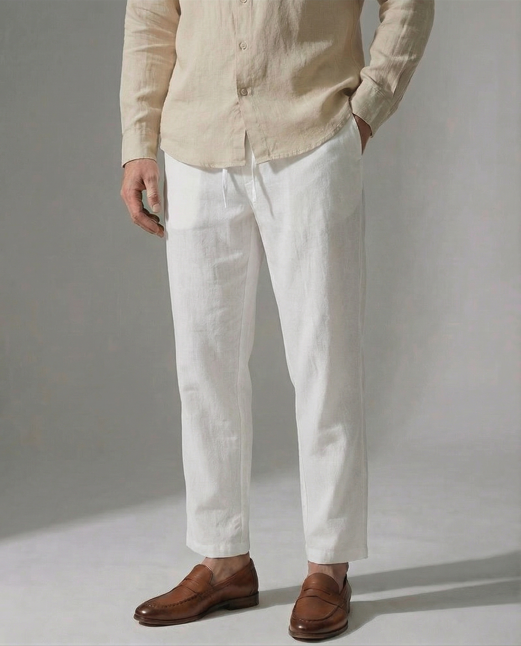 Pantalón 100% Lino Blanco