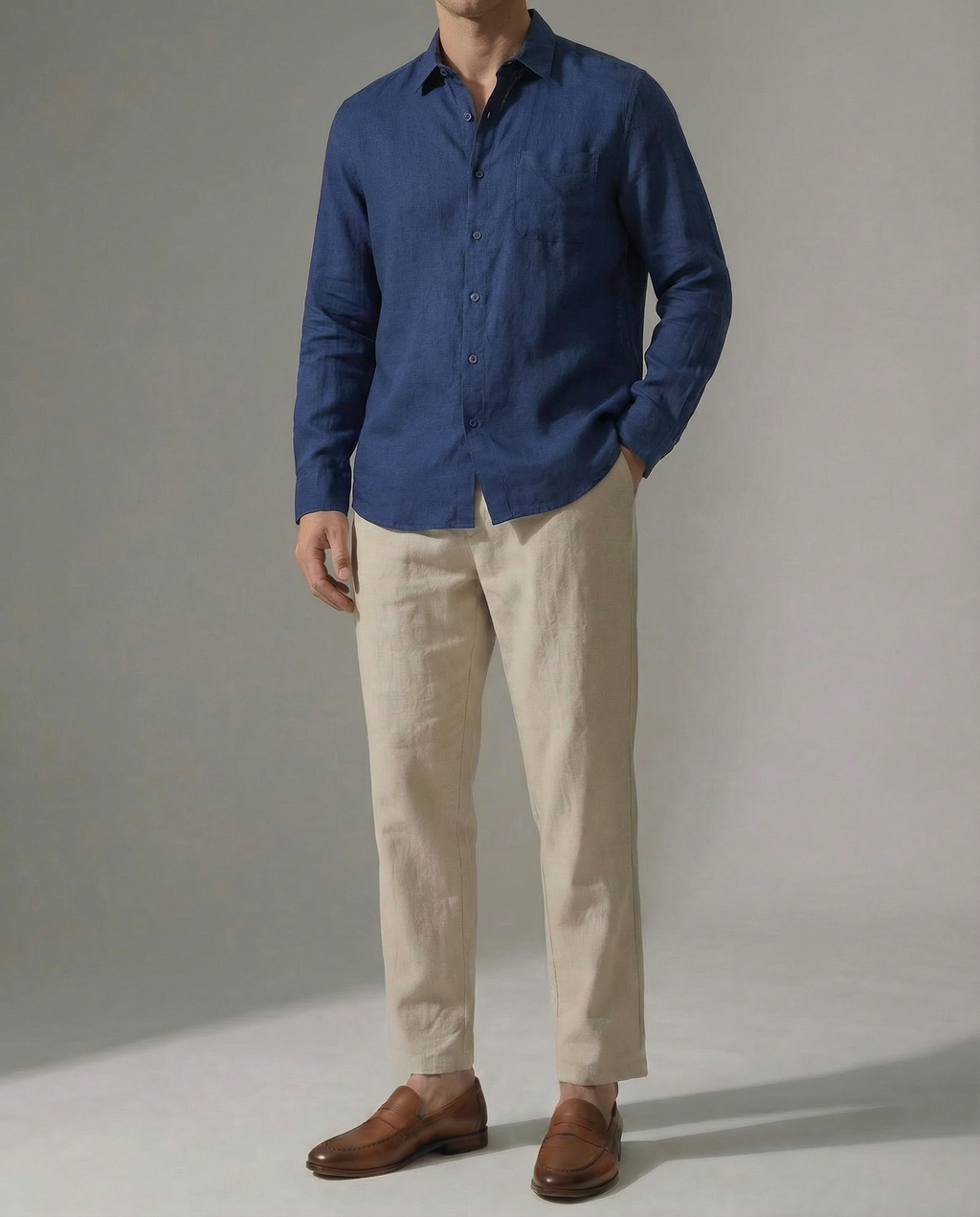 Camisa 100% Lino Azul Marino