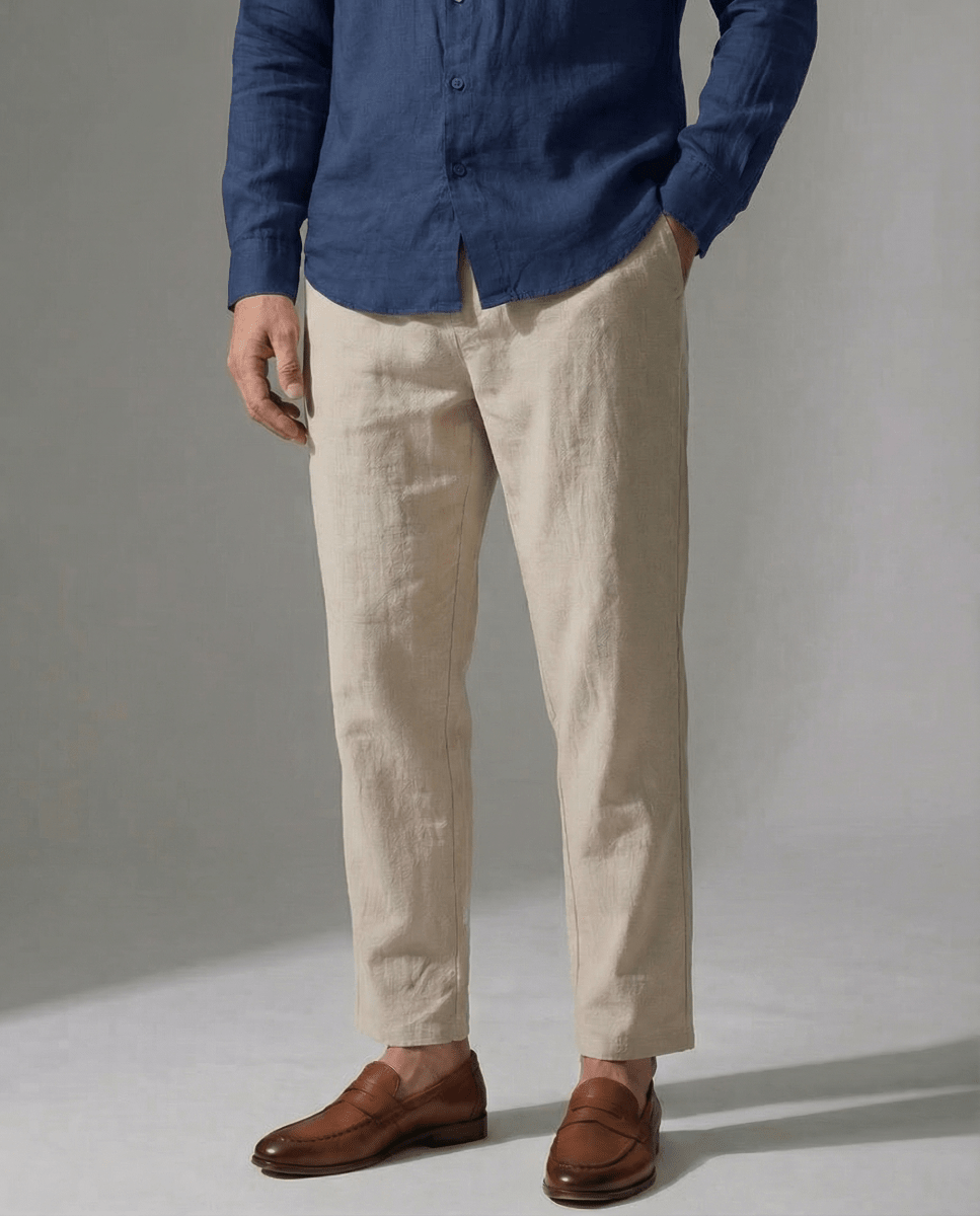 Camisa 100% Lino Azul Marino - Viano | Old Money Chile