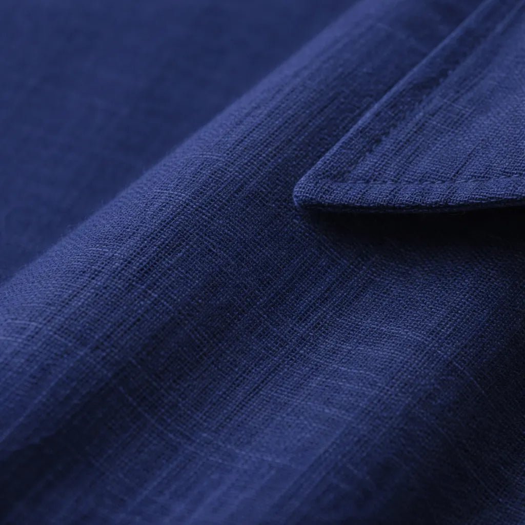 Camisa de lino azul marino para hombre, caída natural, Viano