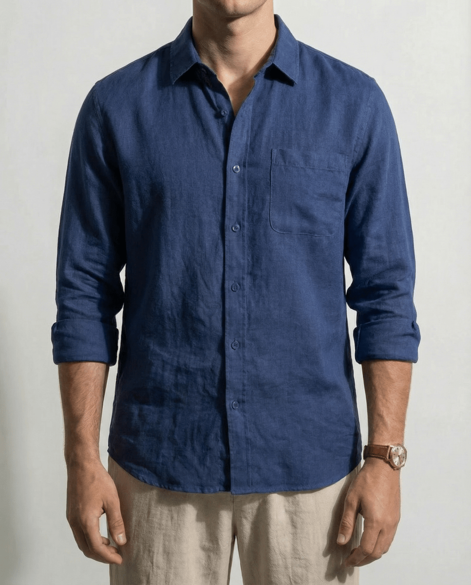 Camisa 100% Lino Azul Marino - Viano | Old Money Chile
