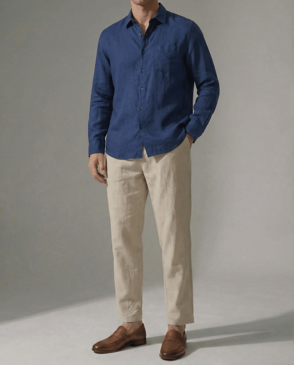 Camisa 100% Lino Azul Marino - Viano | Old Money Chile