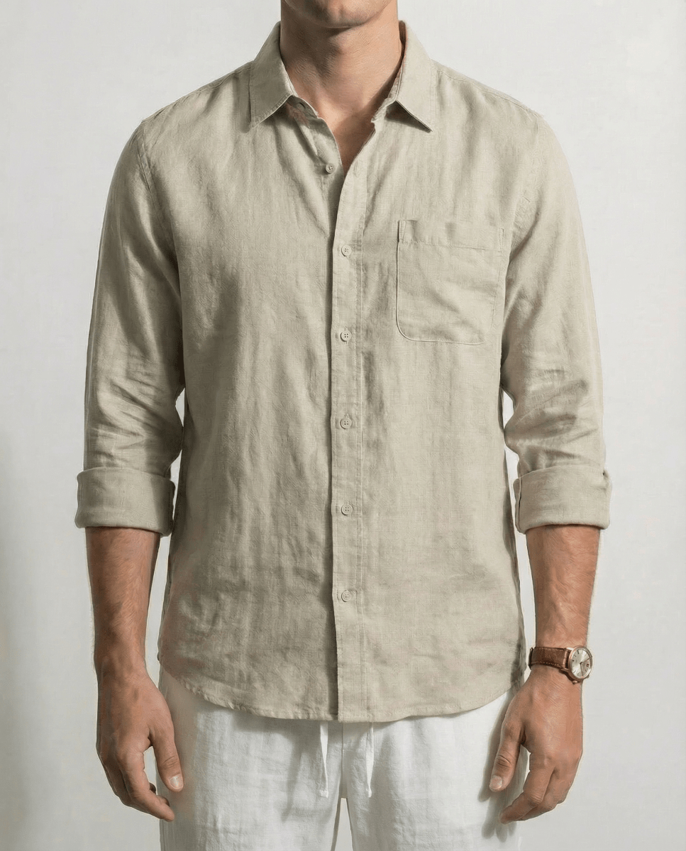 Camisa 100% Lino Beige - Viano | Old Money Chile