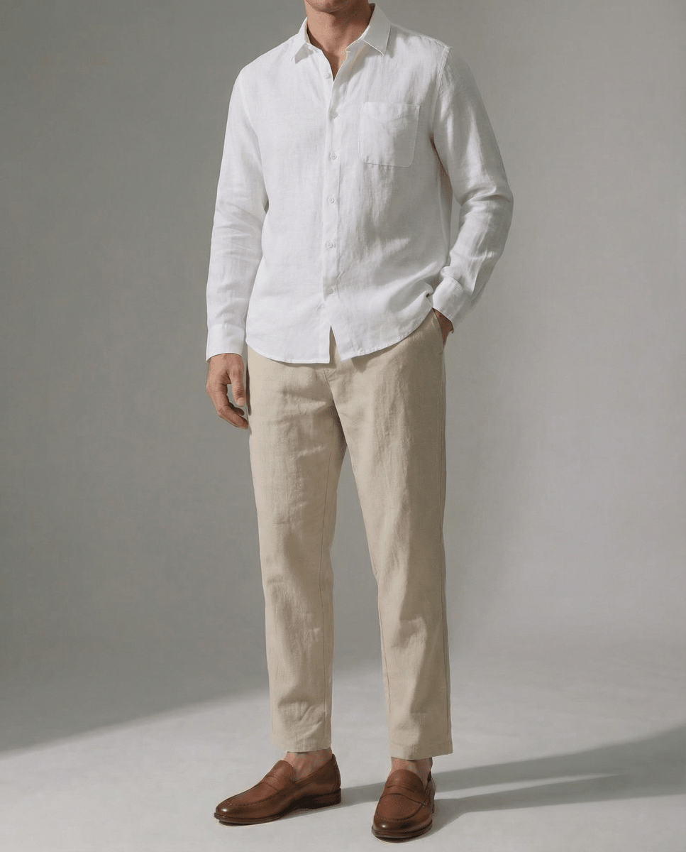 Camisa 100% Lino Blanca - Viano | Old Money Chile