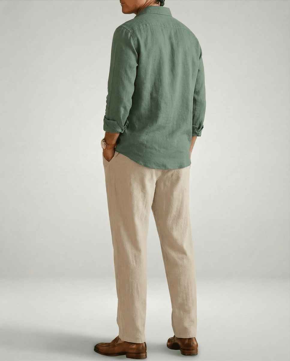 Camisa 100% Lino Verde - Viano | Old Money Chile