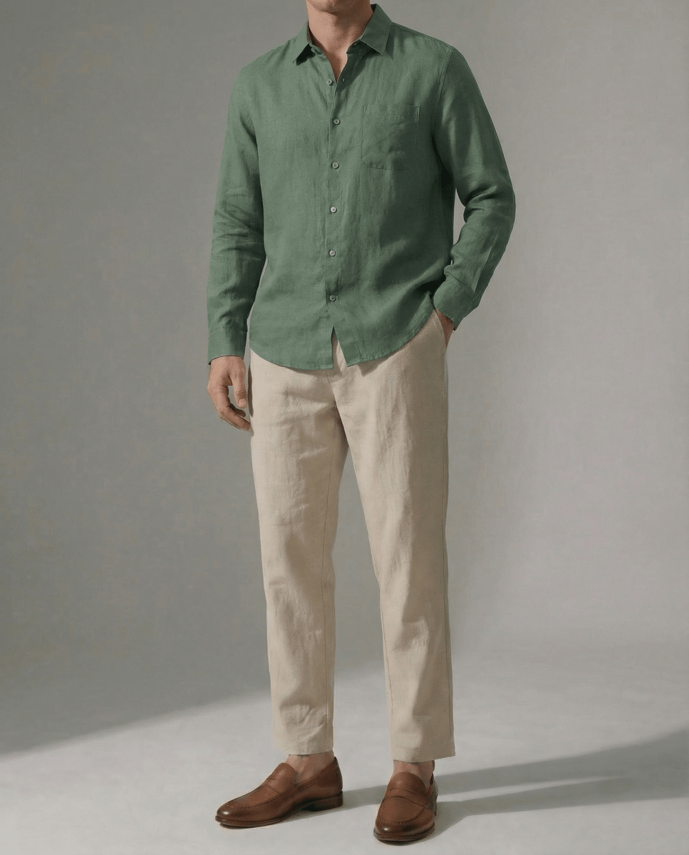 Camisa 100% Lino Verde - Viano | Old Money Chile