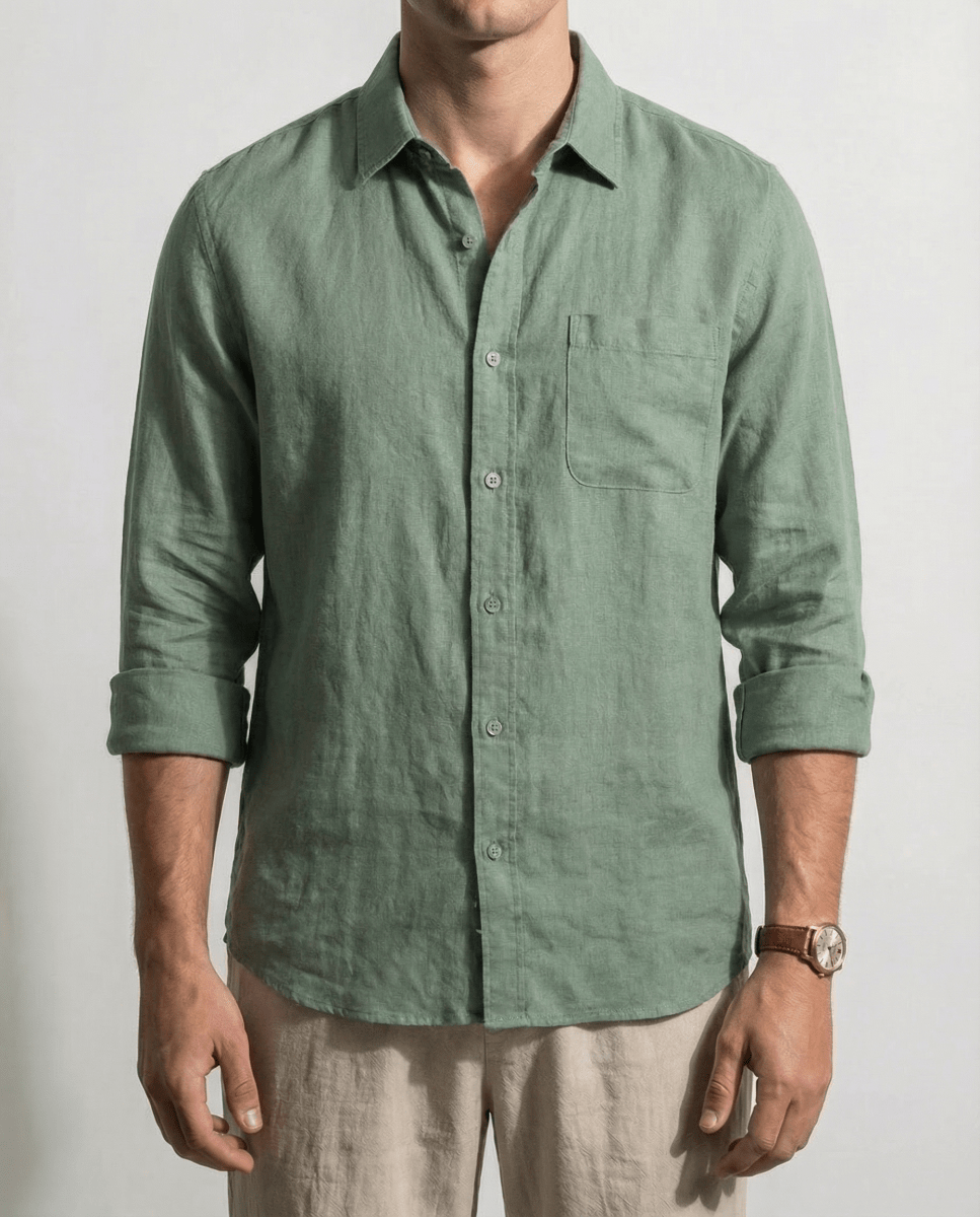 Camisa 100% Lino Verde - Viano | Old Money Chile