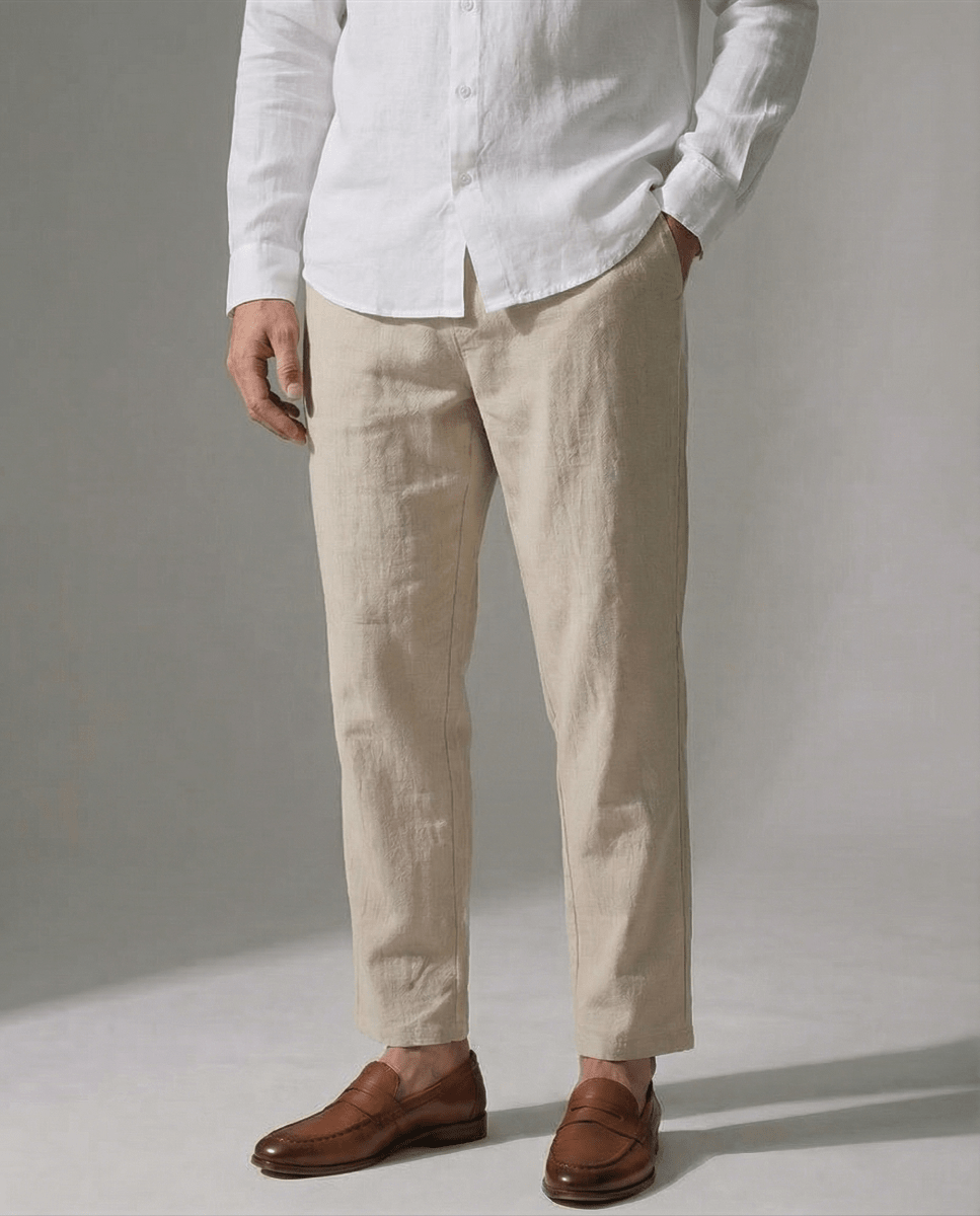 Conjunto Camisa Blanca + Pantalón Beige - 100% Lino - Viano | Old Money Chile