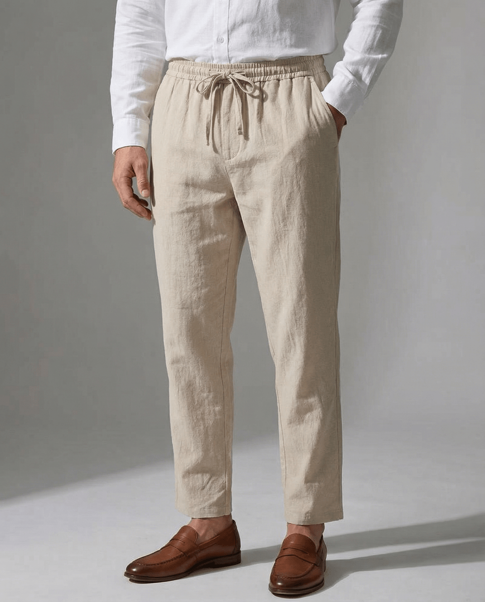 Conjunto Camisa Blanca + Pantalón Beige - 100% Lino - Viano | Old Money Chile