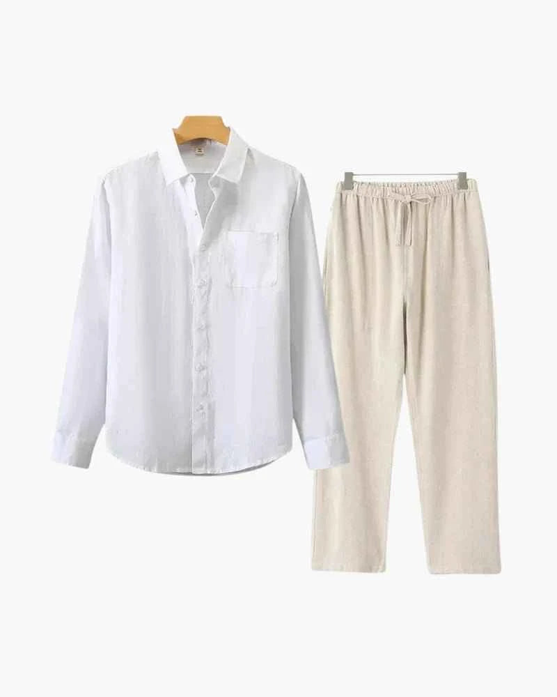 Conjunto Camisa Blanca + Pantalón Beige - 100% Lino