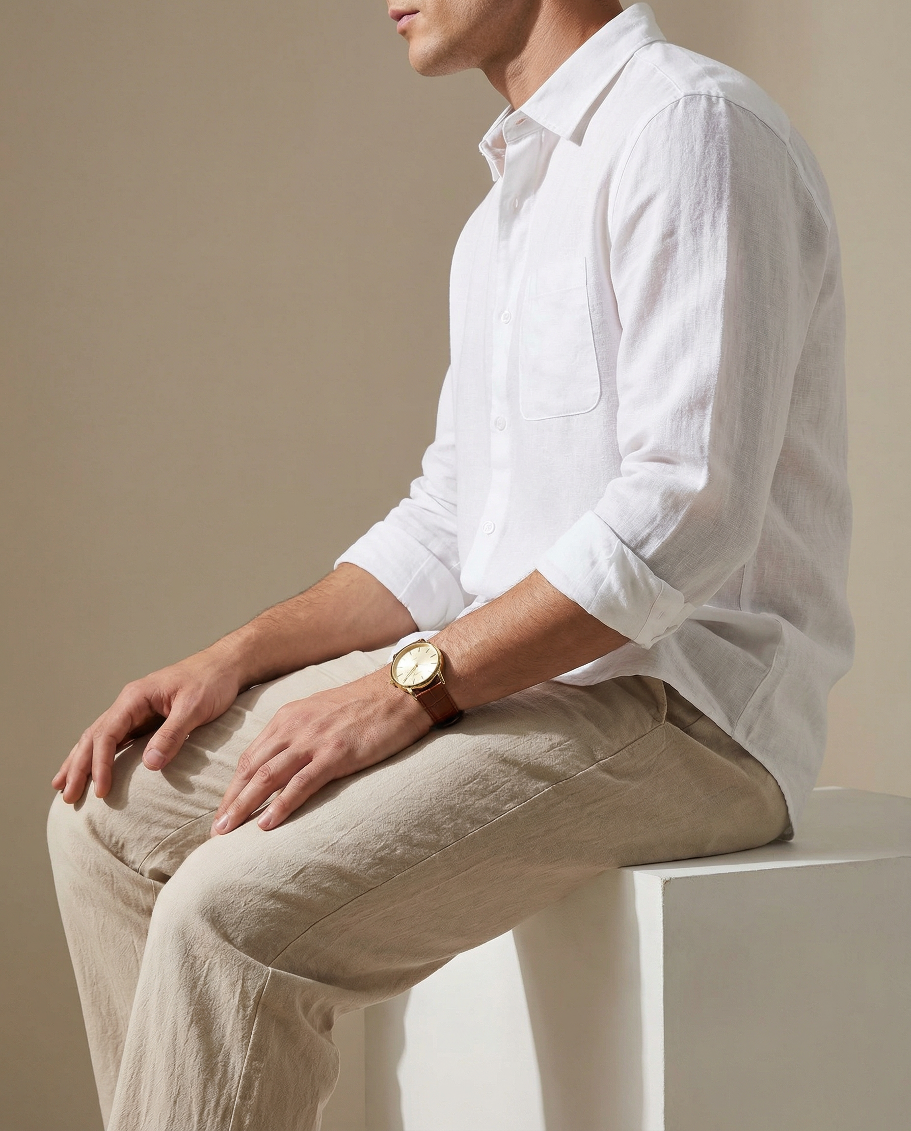 Conjunto Camisa Blanca + Pantalón Beige - 100% Lino