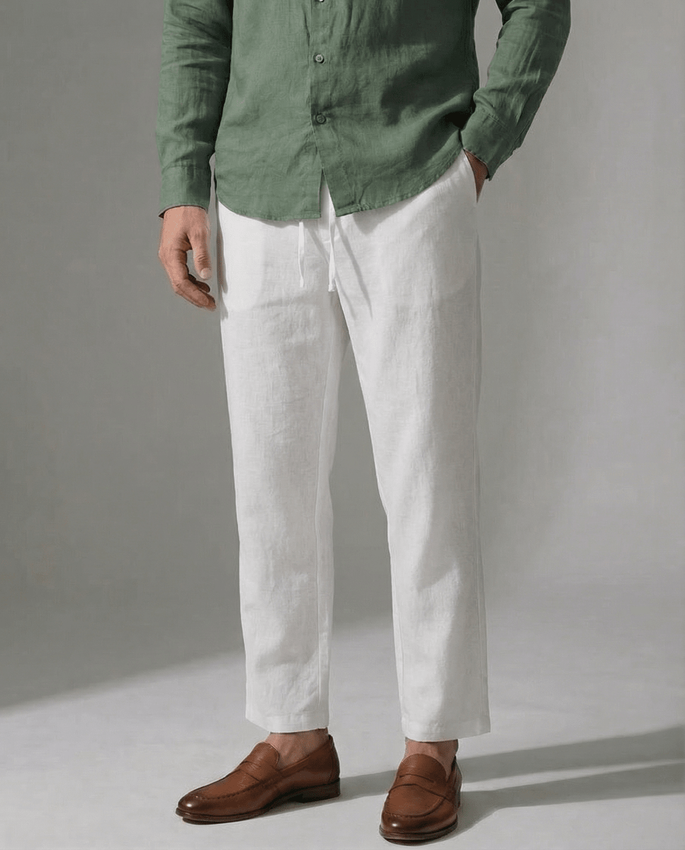 Pantalón 100% Lino Blanco - Viano | Old Money Chile