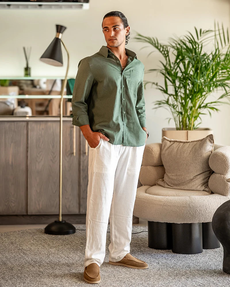 Pantalón 100% Lino Blanco